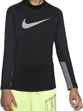 Nike Boy's Dri Fit Thermal Warm Long Sleeve Mock Top Black Size XL Junior